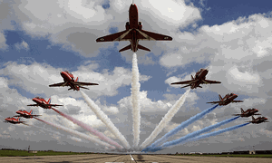 The RAF Red Arrows aerobatics team at full tilt. (RAF)